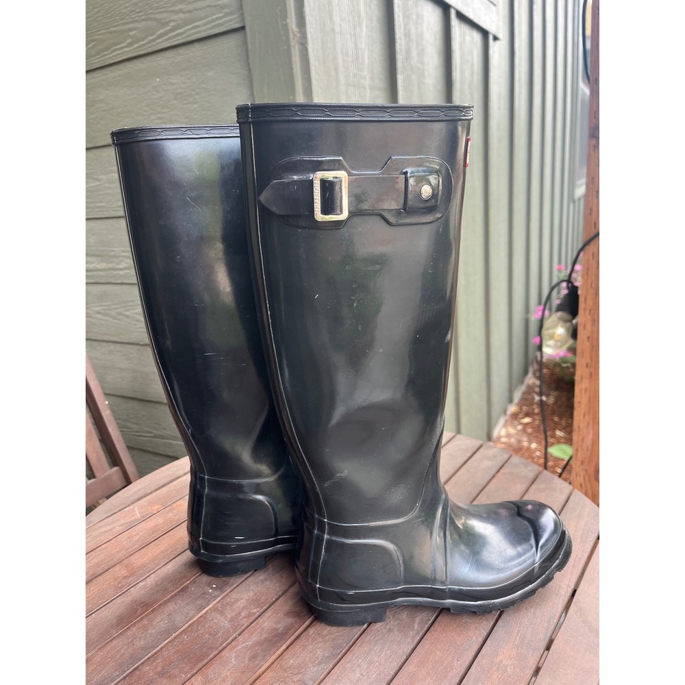Hunter Original Tall Gloss Rain Boots Womens 6 Black Waterproof WFT1000RGL - Picture 7 of 11